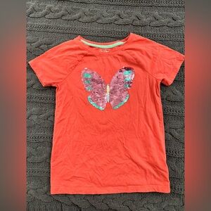 Cat & Jack Coral Short-Sleeve Tee with Sequin Butterfly